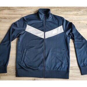 Nike Classic Full Zip Track Jacket Size Medium Navy Blue Gray Spellout Vintage